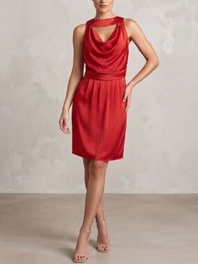Guess By Marciano Red Sleeveless Ruched Midi Dress Womens Size S